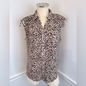 ADRIANNA PAPELL Blush & Black Leopard Lightweight Button Down Blouse | Size Med